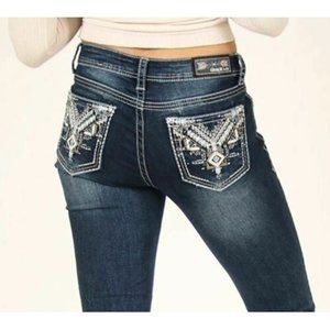 Grace in LA Women's Western Aztec Embellished Skinny Fit Stretch Jeans